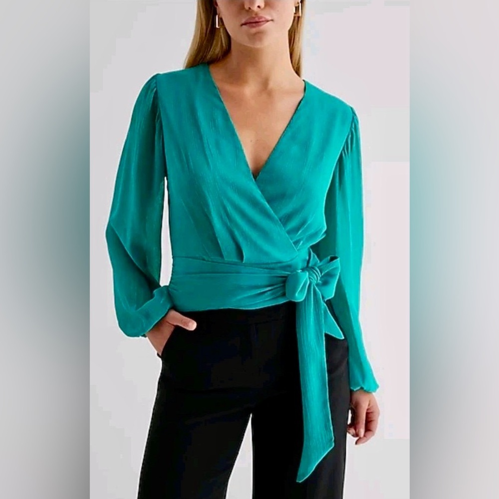 New w/ Tags Express Size Small Teal Green Long Sleeved Wrap  Front Surplus NWT